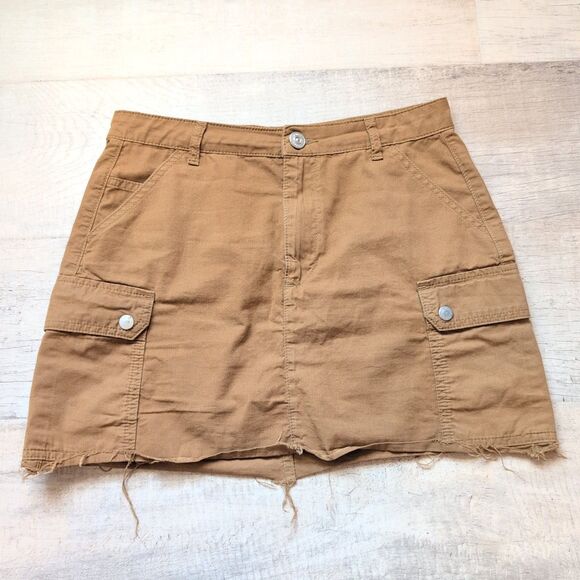 BDG Urban Outfitters Cargo Khaki Denim Canvas Mini Skirt Carpenter Tan/Camel M - Picture 1 of 7
